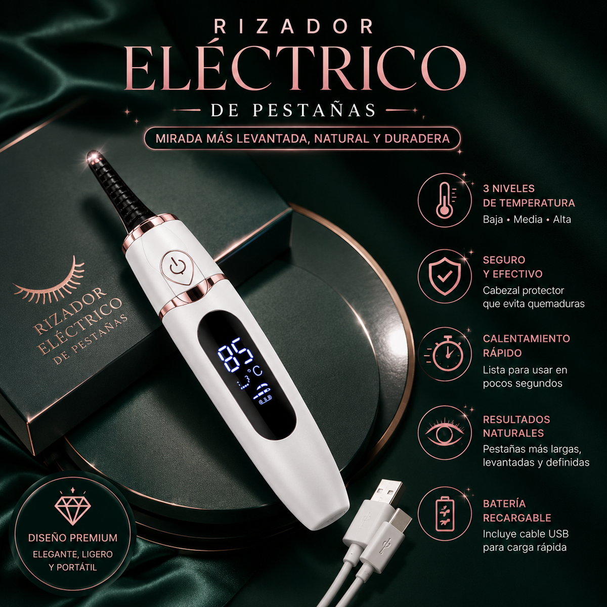 Rizador Eléctrico Digital de Pestañas ByVital.